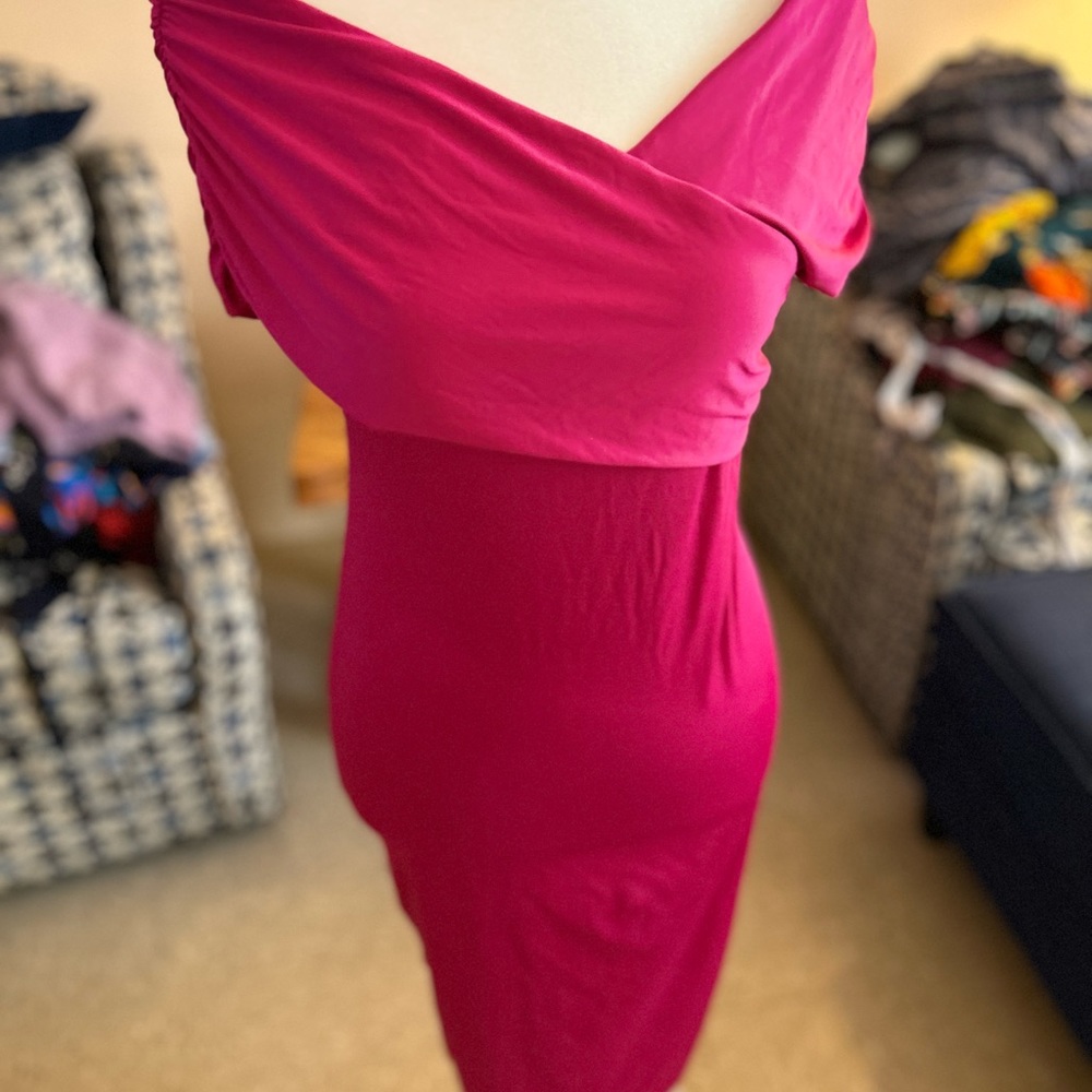 Hot pink, very pretty over the shoulder dress